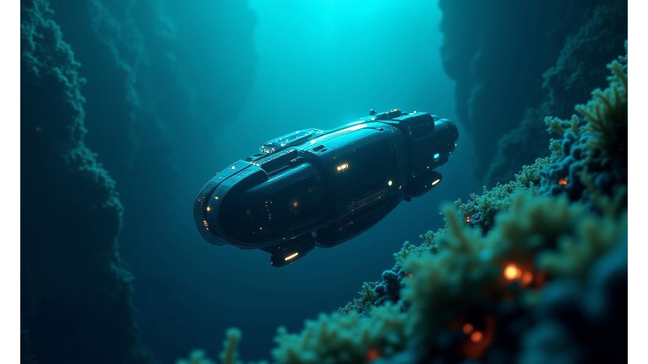 最新のROV（無人潜水機）が深海を調査している様子