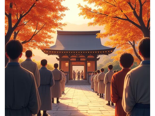 伝統的な神社の秋祭りの風景