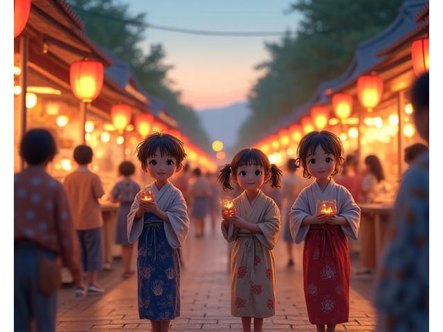 日本の伝統的な夏祭りの活気ある風景