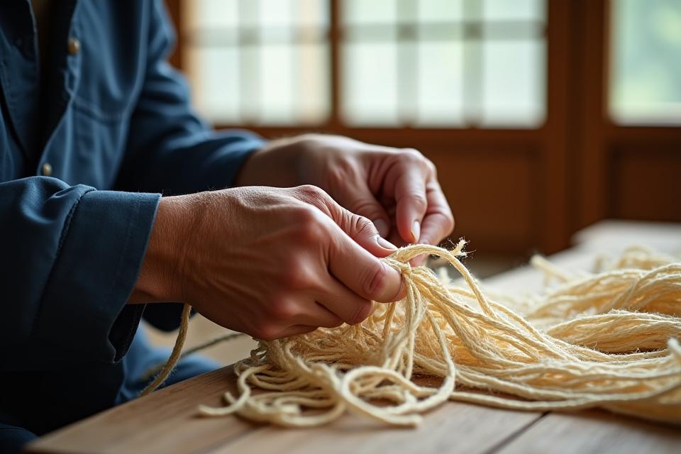 熟練の職人が伝統的な網を丁寧に手作業で製作している様子