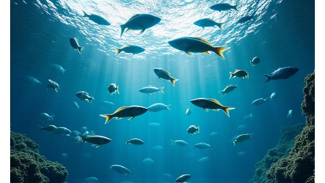 スマート養殖施設で魚が元気に泳ぐ様子