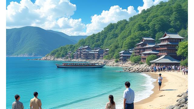 観光客が海の恵みを体験する日本の海岸線