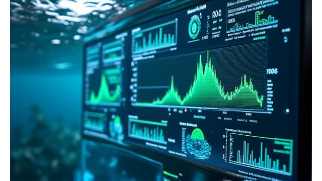 海洋に設置されたIoTセンサーとデータが視覚化されたダッシュボード