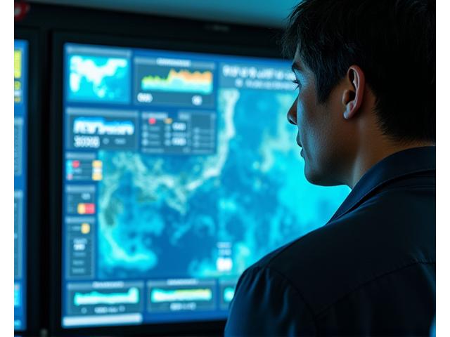 漁船のコックピットでリアルタイム水質データが表示される高機能モニター