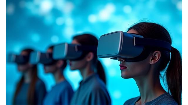 VRヘッドセットを装着してバーチャル空間で漁業技術を学ぶ人々